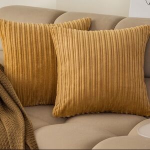 LARGE Euro Shams Gold Corduroy Ribbed Throw Pillow Covers -Set of 2